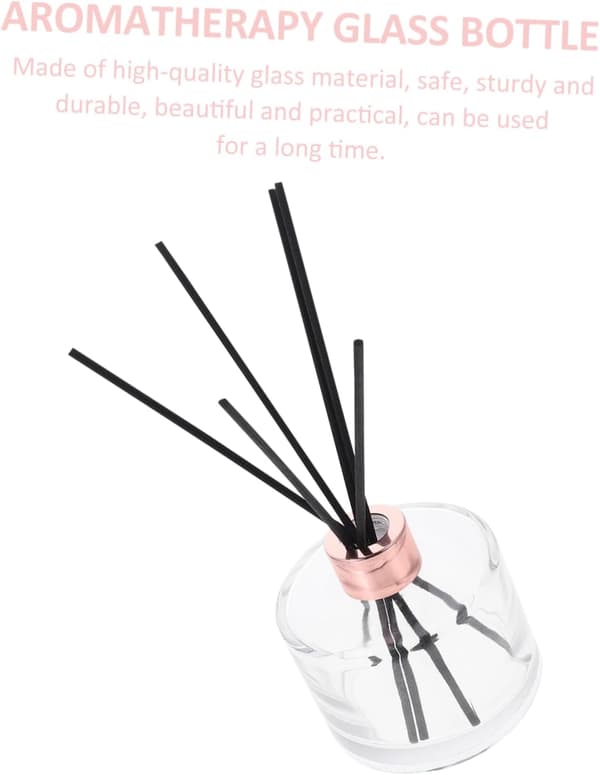 Glas Aromaterapi Flaske Rør Diffuser Sæt 200ml med 6 Sorte Rattanpinde og Guldlåg