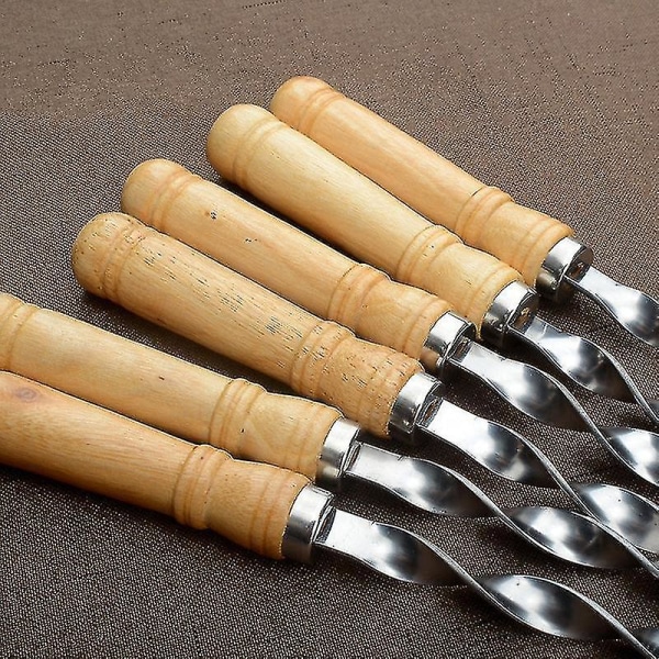 6 stk Rustfrie Grillspydde Utendørs Grill Lange Håndtak Barbecue Stick-g-yuhao