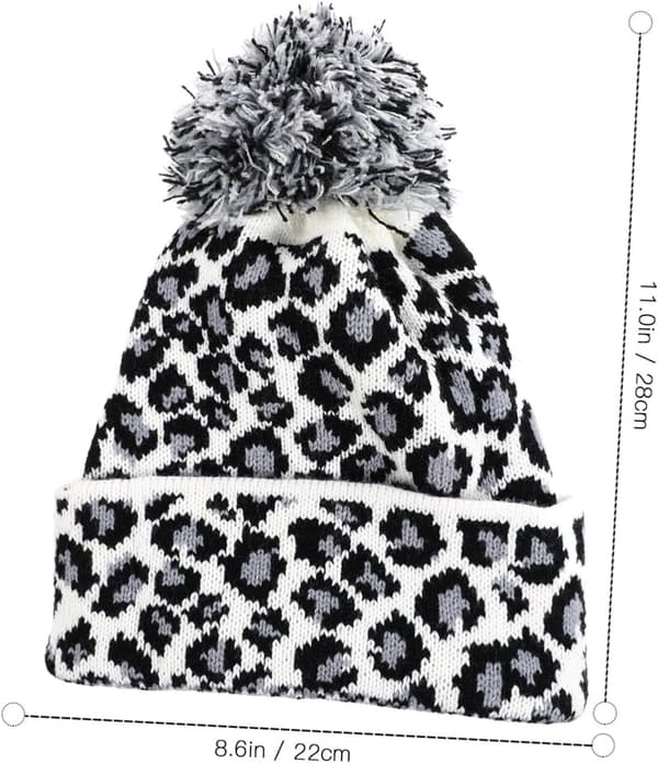 Dame strikket hue leopardprint uldkasket til efteråret blød varm gave
