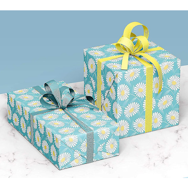 4x Ekologiskt Daisy Blommigt Presentpapper 70x50cm
