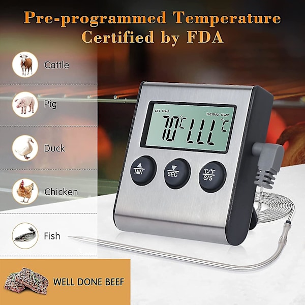 Digital Kötttermometer, Matlagningstermometer Med Rostfritt Stål Lång Matpresent