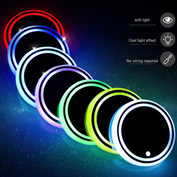 2 stk LED Bilkoppunderlag Universal Sklisikre Koppholdere Lysende Koppunderlag