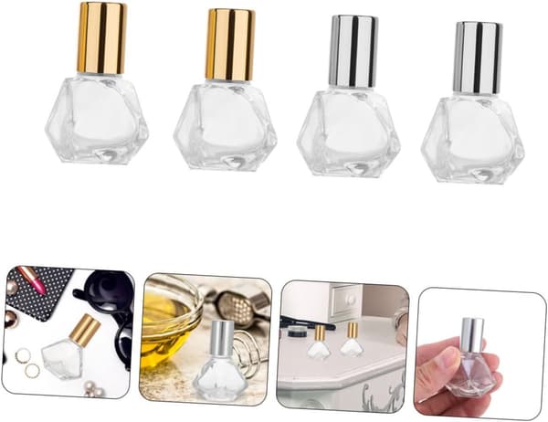 4 st påfyllningsbara eteriska oljeflaskor i glas med rullkulor för doftolja, påfyllningsbara reseflaskor för hudvård och parfym