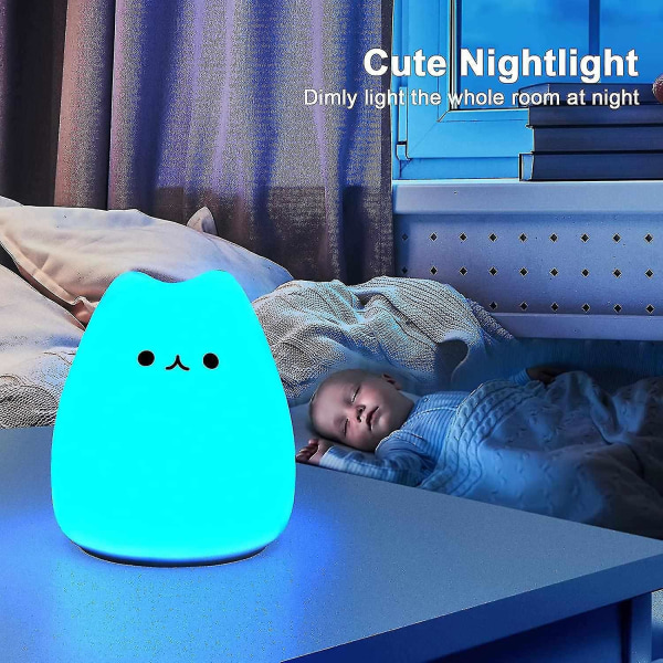 Led Cat Night Light Silikone Cute Nursery Lights 7-farve