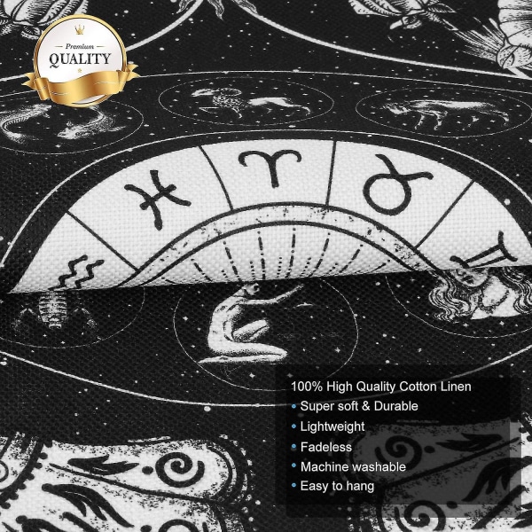 Hand Of Fatima-teppet veggtepper med dusker, svarte onde øyetepper, astrologi Zodiac-konstellasjoner Veggkunst for stue i soverom, 35x50