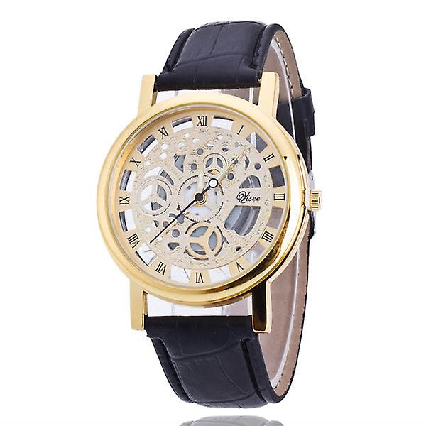 Casual koreansk stil Icke-mekanisk watch watch Dubbelsidig urskuren watch Gold plate black strap