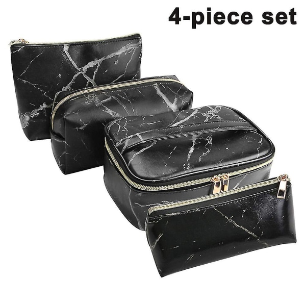 4st Kosmetisk väska Sminkväska för resor Bärbar Makeup Bagpu Läder