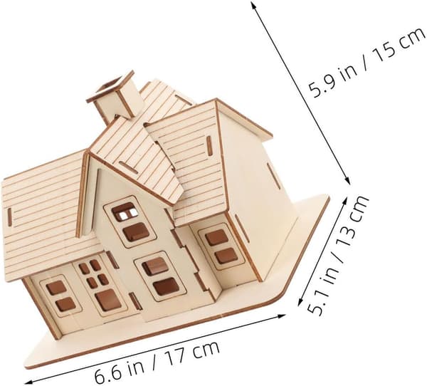 2 uppsättningar DIY trä 3D-pussel husmodellkit, omålad trästuga monteringshantverk