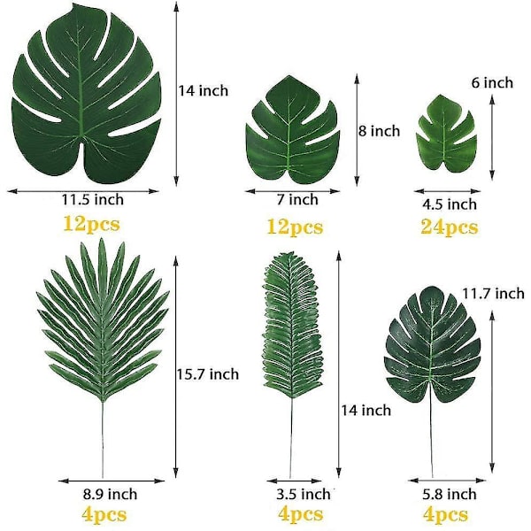Konstgjorda Löv 60 Stk Artificiella Tropiska Palm Monstera Stjälkar