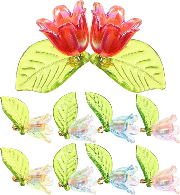 10 stk. blomsterperleanheng og blomstertilbehørsett for smykkefremstilling med 3D-blader