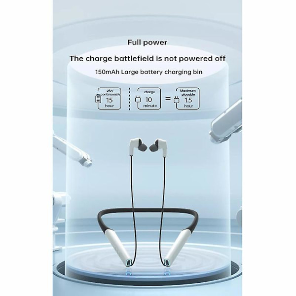 Bluetooth-kuulokkeet kaulalla, langattomat nappikuulokkeet, melunvaimennus White