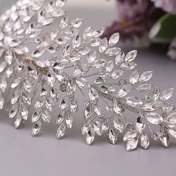 Silver Bröllops Hårkam Bruddiadem Rhinestone Hårtillbehör För Brudar Och Brudtärnor