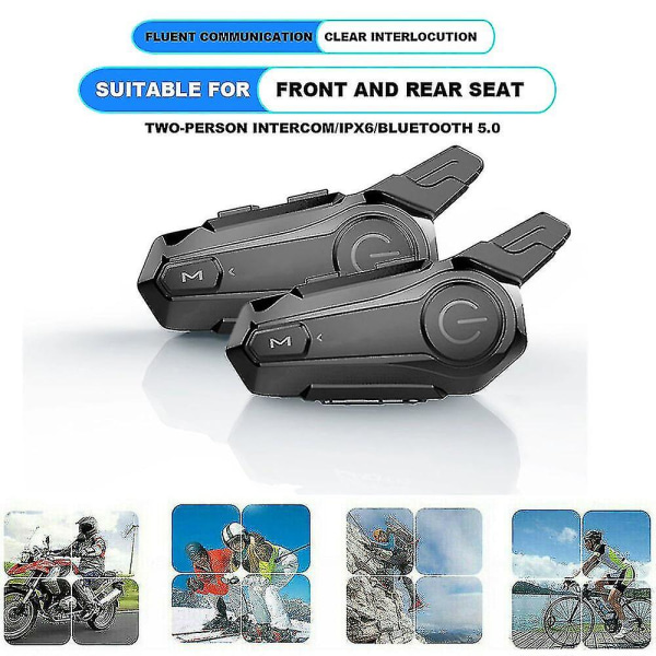 2 stk Bluetooth Intercom Motorcykel Fuldt Hjelm Bluetooth Headset til 2 Kørere Intercomunicador Trådløs