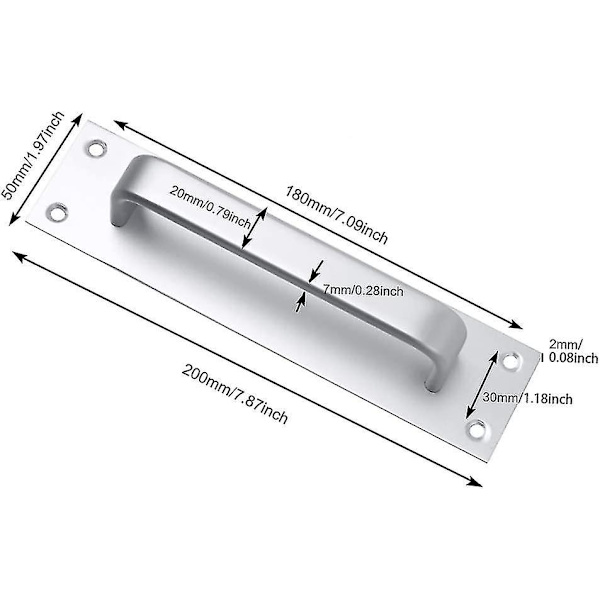 2 stk. Dørhåndtak i aluminium, skyvedørhåndtak, branndørhåndtak, toalett dørhåndtak, 7 tommer