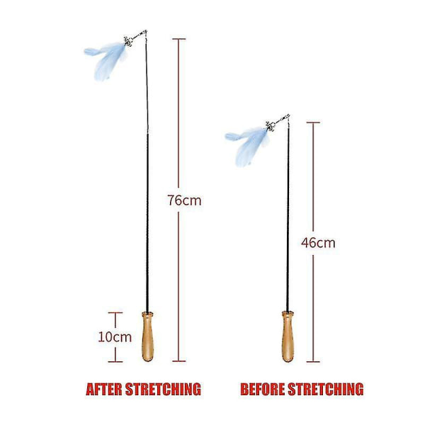 Kattelegetøj Teaser Wand Legetøjsstang Fjer Klokke Leg Sjovt Legetøj Indtrækkelig Træ (2 stk.)