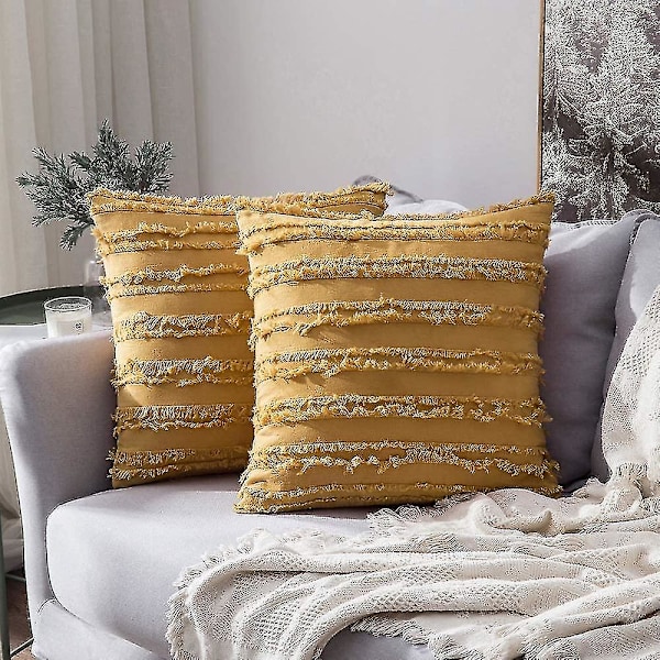 Set med 2 Dekorativa Boho Kuddfodral Linne Randig Jacquard Mönster Kuddfodral för Soffa