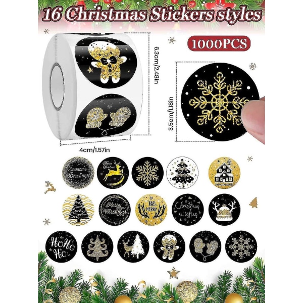 1000 stk Juleklistremerker Etiketter Svart Gylne runde etiketter a2f9 |  Fyndiq