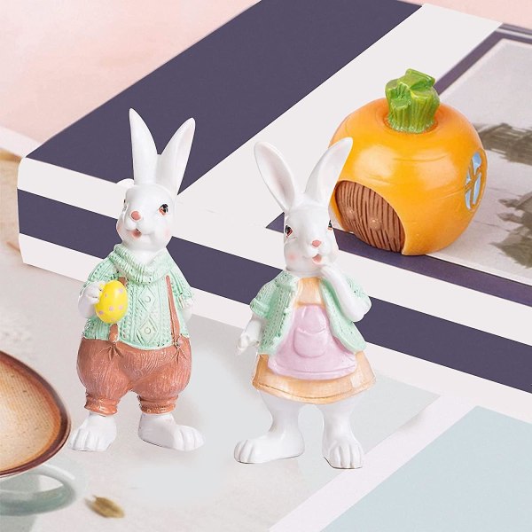 2 stykker kanin ornamenter figurer, kanin figurer, harpiks påskehare borddekorasjoner ornamenter