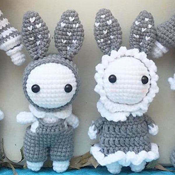 Set för nybörjare Söta kaniner innehåller garn, krok Handarbete Startpaket Virkning Skapa din egen docka för födelsedagspresent, grå