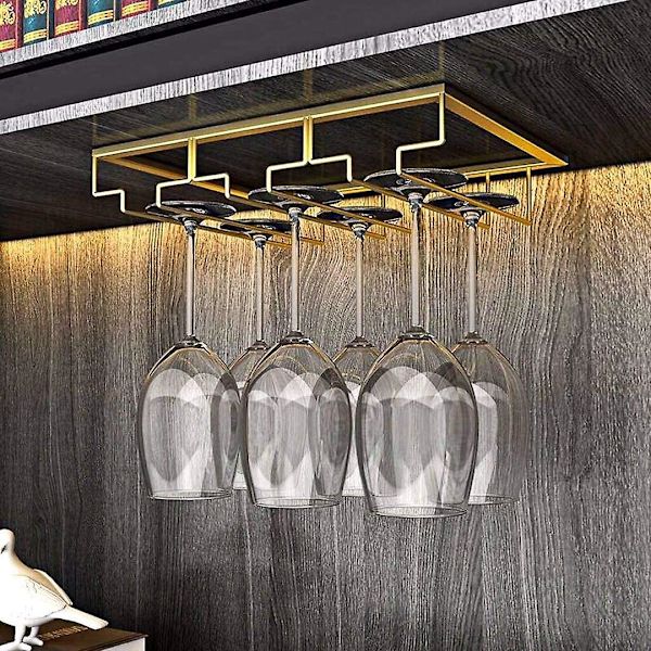 Dekorativ Metal Vin Glas Stativ Til Bar, Køkken, 3 Trins, Under Skab, Rustfrit Stål, Sort (Guld)