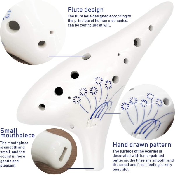 Ocarina 12 Hål Alto C Keramisk Ocarina Ocarinas Perfekt Instrument För Nybörjare, Proffs