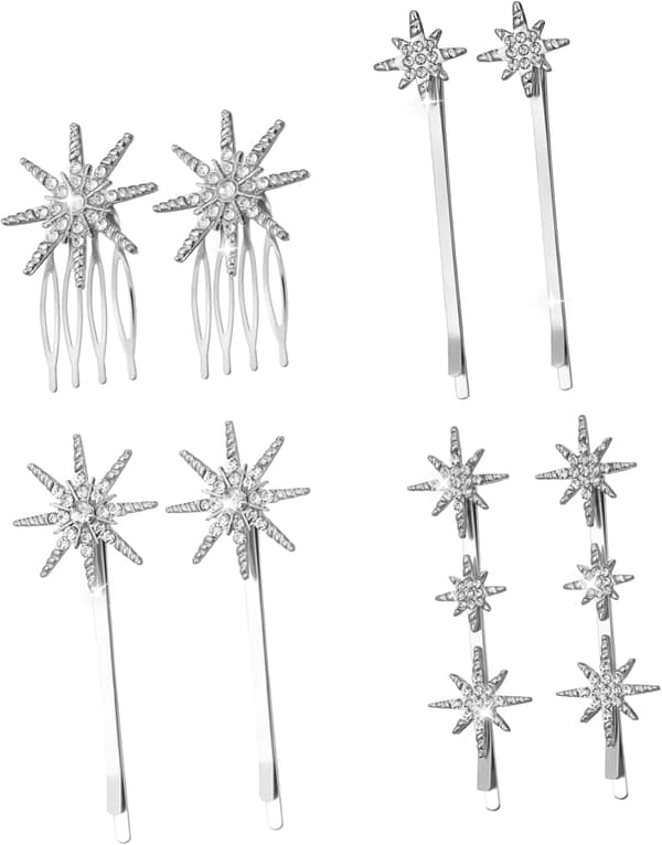 8 stk. Rhinestone Hårnåler for Kvinner Glitrende Bobby Dekorative Brudetilbehør