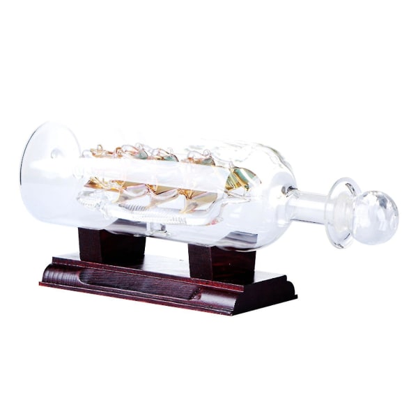 Seilbåt drivende flaske med trebunn 3d dekorativ glasspynt Skip i vinflaske 24*10,2 cm-yuhao Gold