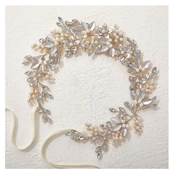 Håndlaget Rhinestone Bryllupshodeband Blomst-blad Brudhodeplagg