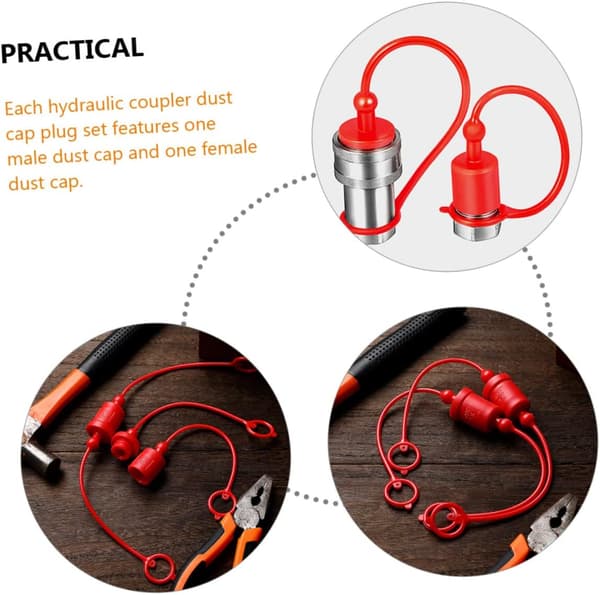 Hydraulkoppling Dammskydd och Plugg Kit Plast Dammskydd för Hydraulsystem 2 Satser Röd