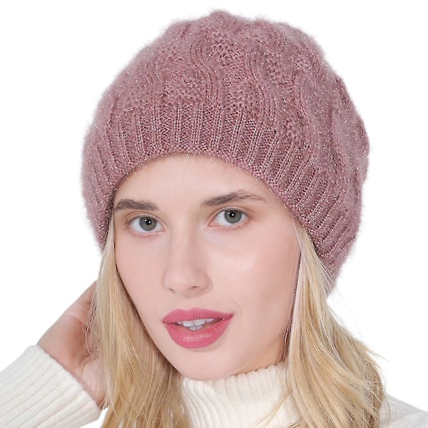 Women Winter Chunky Twist Cable Knitted Beanie Hat Solid Color Thicken Thermal Warm Plush Lined Slouchy Skullies Cap