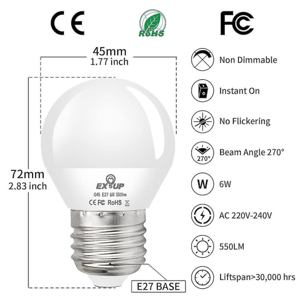 12-pack 6W LED-globlödlampa 600lm E27 E26 G45 SMD