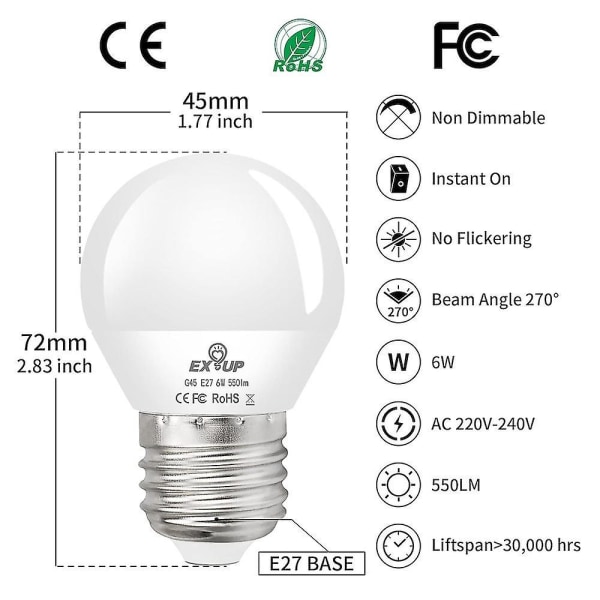 12st 6W LED Globe Glödlampa 600lm E27 E26 G45 SMD