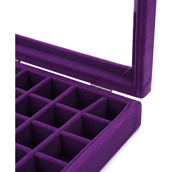 24 Rums Velvet Glas Ring Øreringe Smykkeboks Øreringe Organiser Opbevaring Holder Display Case