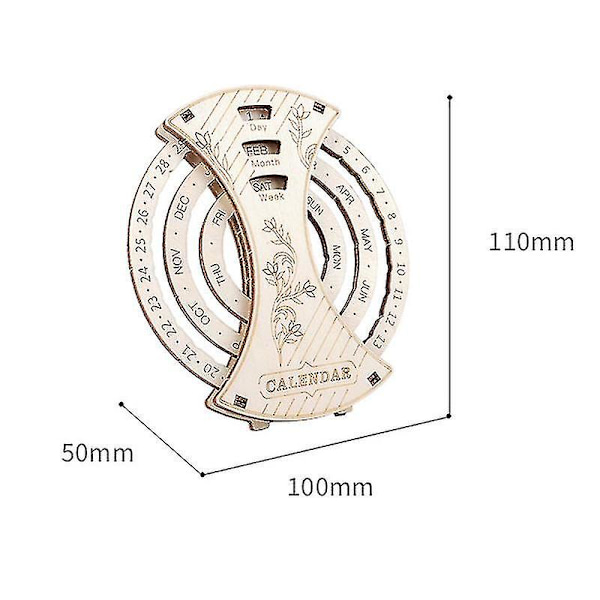 Træ Evig Kalender Puslespil Legetøj DIY 3D Puslespil-model Byggesæt Cirkelformet (1 stk, Træfarve)