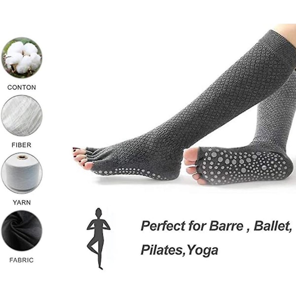 Knæhøje tåløse skridsikre lange greb sokker kvinder, Yoga, Barre, Pilates  87a9 | Fyndiq