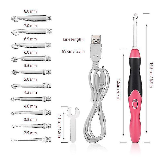 9 in 1 USB LED -virkattukoukut ja neulomineulat -setti Punainen