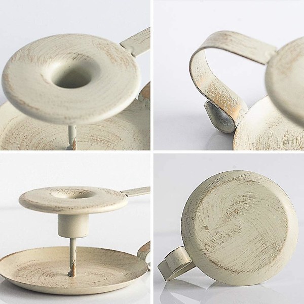 Retro Järnkoniskt Ljusstake, Set Om 2, Enkel Matt Vit Ljusstake Ljusstativ