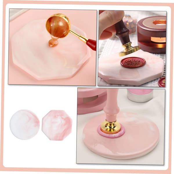 Forseglingsvoksstempel Bakplate Sett 2 stk Marmormønster Rosa Runde Åttekantede Coasters