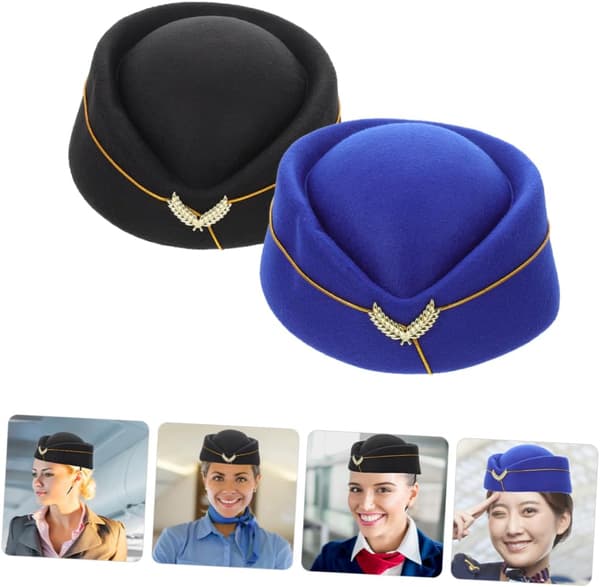 2 stk. Stewardessehat Flyveværtinde Cosplay Baret Hat til Festforestilling Band Uniform