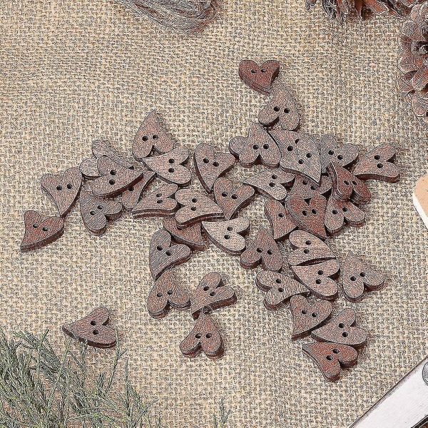 100 stk Trehjerte-knapper Hjerte-malingknapper 2 hull Sy Scrapbooking-knapper For DIY Sy Håndverk Laging For Valentinsdag, Morsdag-y