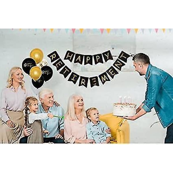 Pensionfest Dekorationer Sort Guld Banner Balloner