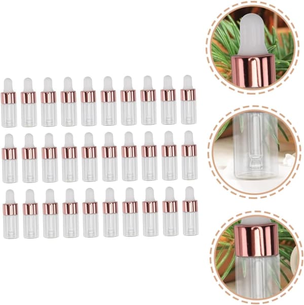 50 st 3 ml glasdroppflaskor läckagesäkra för eteriska oljor Resor Små tomma flytande glasflaskor