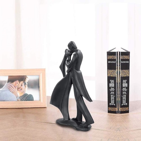 28cm Resin Kyssande Par Statuett - Svart Kärlek Figur - Present Till Jubileum, Bröllop - Dekorativ