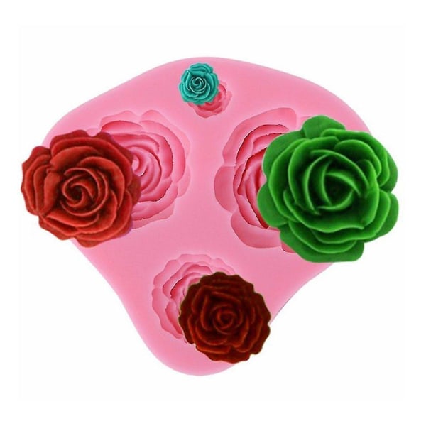 4 Størrelse Roses Kakedekorasjon 3D Silikon Fondant Form