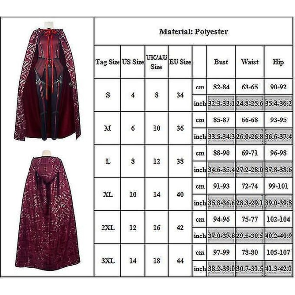 Wanda Maximoff Kostume Scarlet Outfits Wanda Kappe Handsker Hovedbeklædning Kvinder Fancy Up 2XL