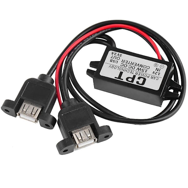 Bil DC-konverter modul 12v til 5v 3a 15w dobbelt usb-adapter