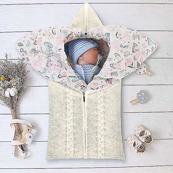 Nyfödd Baby Swaddle Stickad Vagn Wrap Varm Sovsäck
