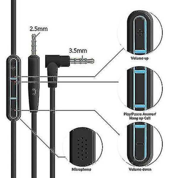 Udskiftningslydkabelledning til Bose Quietcomfort Qc25 Qc35 Hovedtelefoner med Inline Mic Volumenkontrol - yuhao black