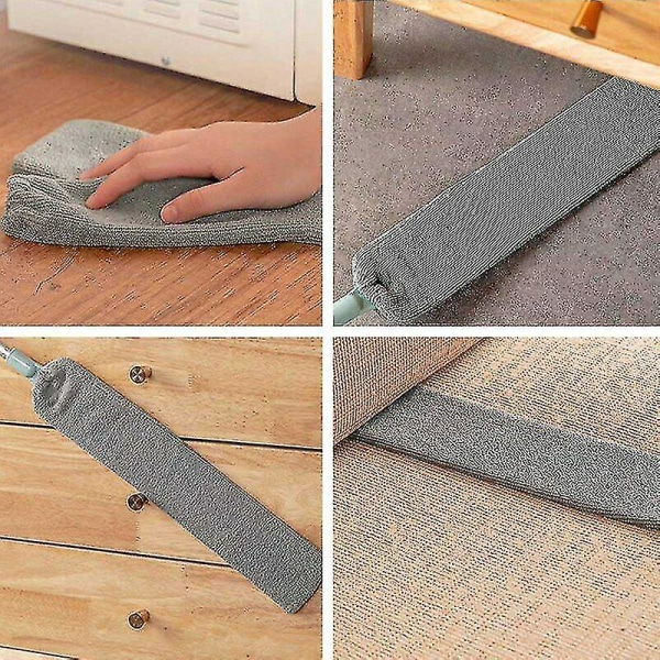 Sängyn vieressä oleva pölyharja, pitkäkahvainen moppi, uudelleenkäytettävä mikrokuituinen pölyharja, harja With 2 PCS Cloth