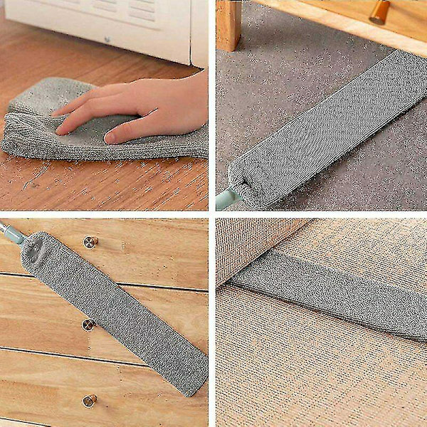 Sängyn vieressä oleva pölyharja, pitkäkahvainen moppi, uudelleenkäytettävä mikrokuituinen pölyharja, harja With 4 PCS Cloth